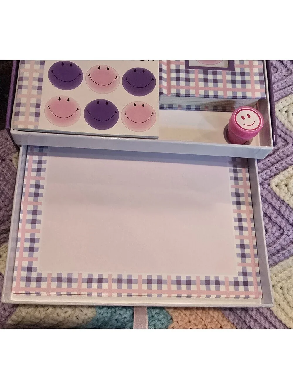 Vintage 1999 Y2K Best Friends Pink Purple Smiley Face Boxed Stationary Set NOS